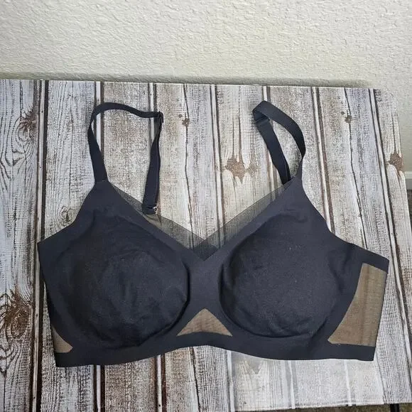 Honeylove crossover v-neck bra wireless comfort Women's size medium black padded - Picture 2 of 6